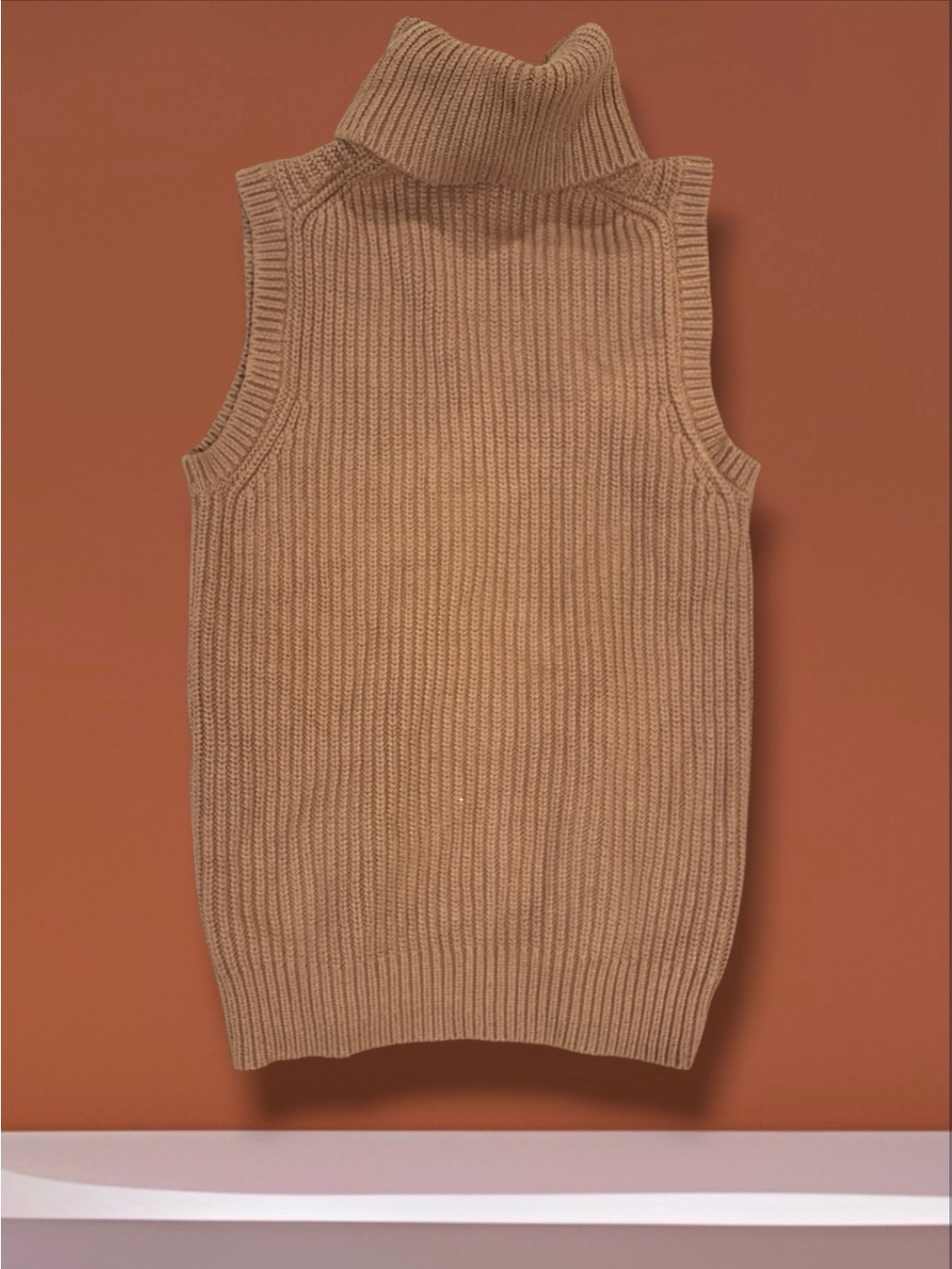 MICHAEL Michael Kors Camel Ribbed Sleeveless Turtleneck Sweater Vest Small